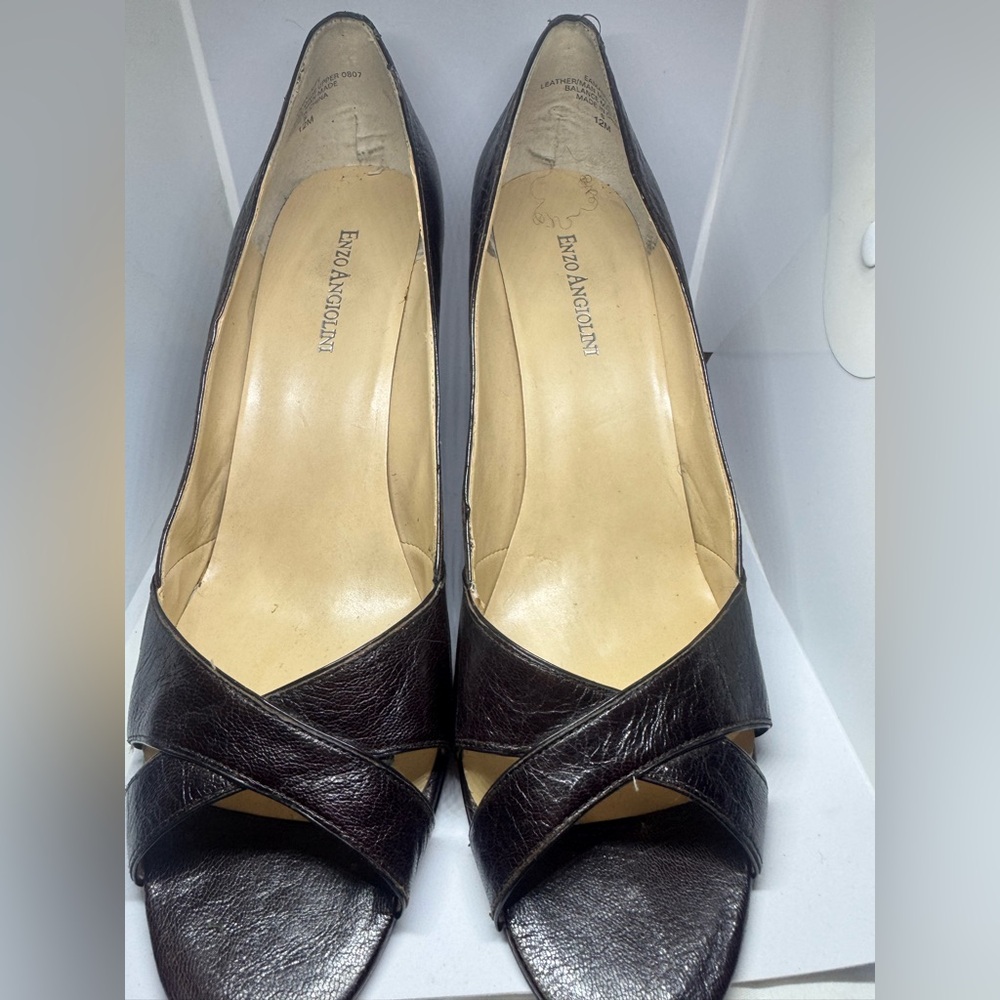 Enzo Angiolini Dark Brown Peep Toe Heels